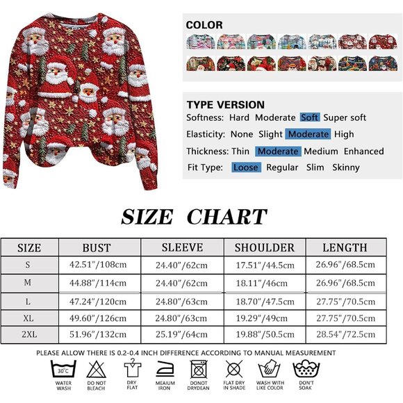 Yinbwol Women Red Long Sleeve Oversized Round Neck Pullover Christmas Sweatshirt - Picture 4 of 4